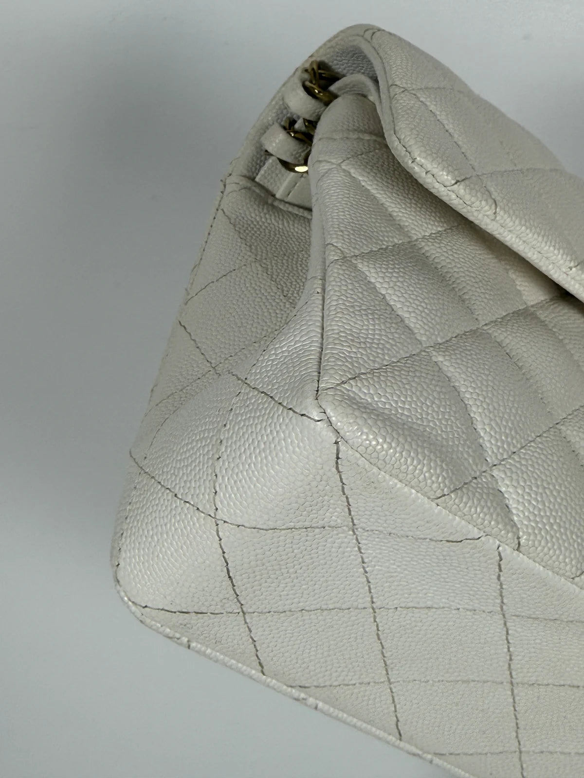 CHANEL SMALL CLASSIC DOUBLE FLAP IN WHITE CAVIAR LEATHER WITH GOLD HARDWARE