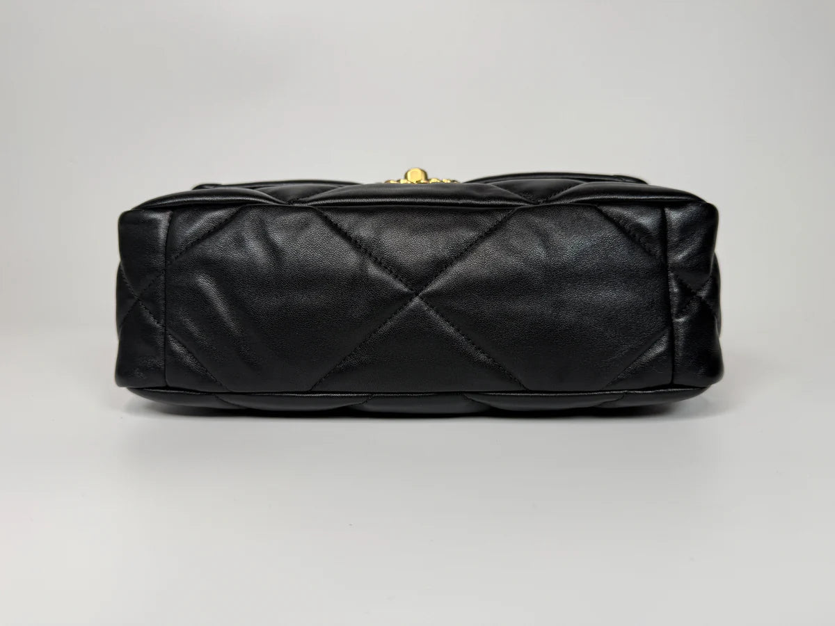CHANEL 19 SMALL IN BLACK LAMBSKIN LEATHER WITH GOLD AND SILVER HARDWARE