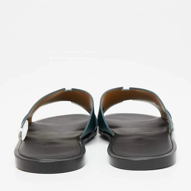 Hermes Green Leather Izmir Flat Slides Size 43