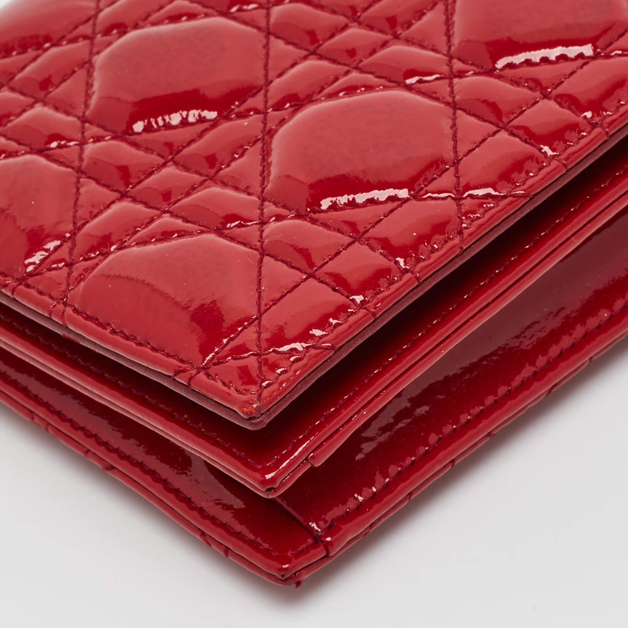 Dior Lady Dior Red Cannage Patent Leather Chain Clutch