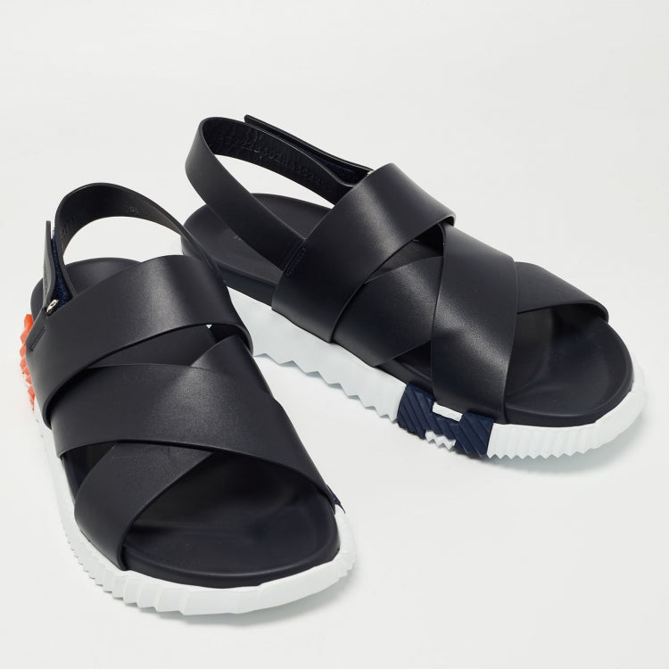 Hermes Black Leather Electric Sandals Size 39
