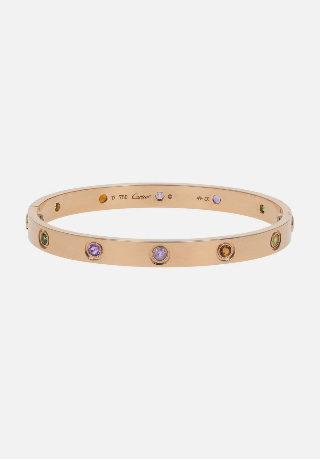 Cartier Love 18k Rose Gold Multi Gemstone Bangle Bracelet Size 17