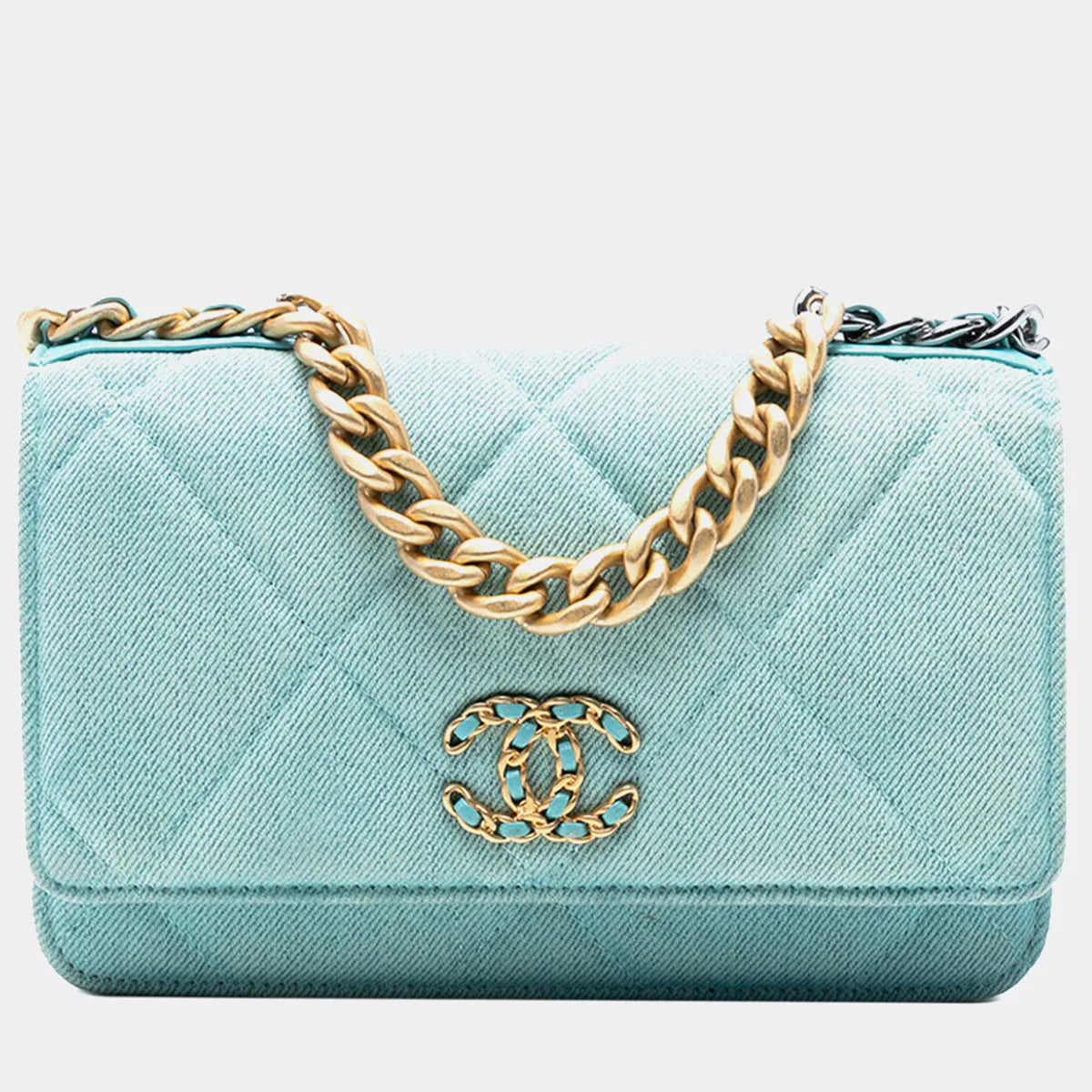 Chanel Blue Denim 19 Flap Wallet On Chain