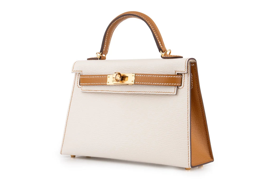 Hermès Mini Kelly Chevre Nata/Sesame GHW