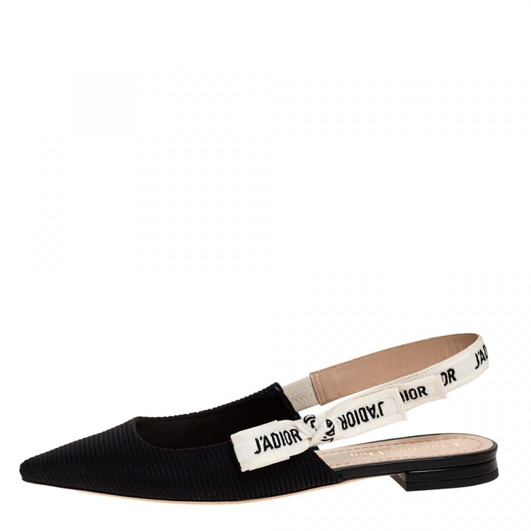 Dior Black Fabric J’adior Slingback Flats Sandals Size 37