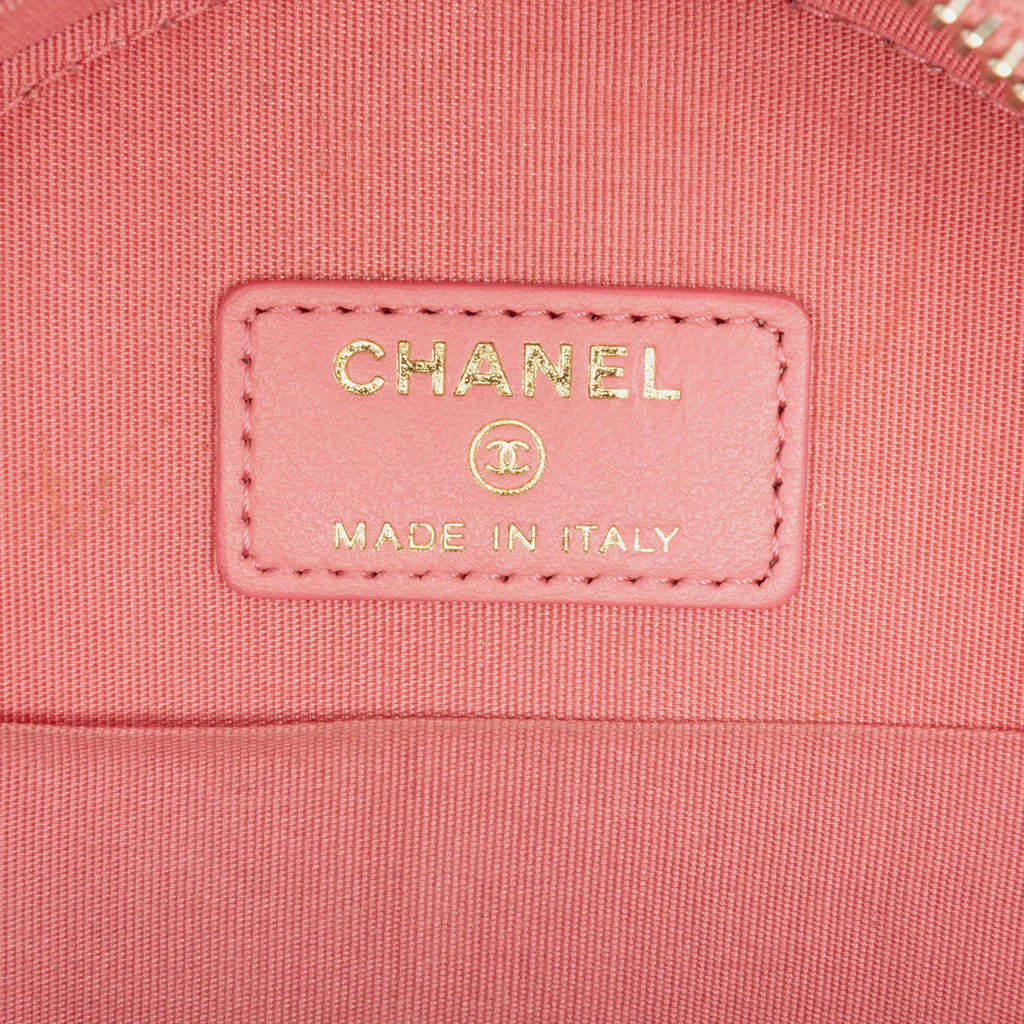 Chanel Pink CC Embossed Caviar Camellia Round Clutch With Chain