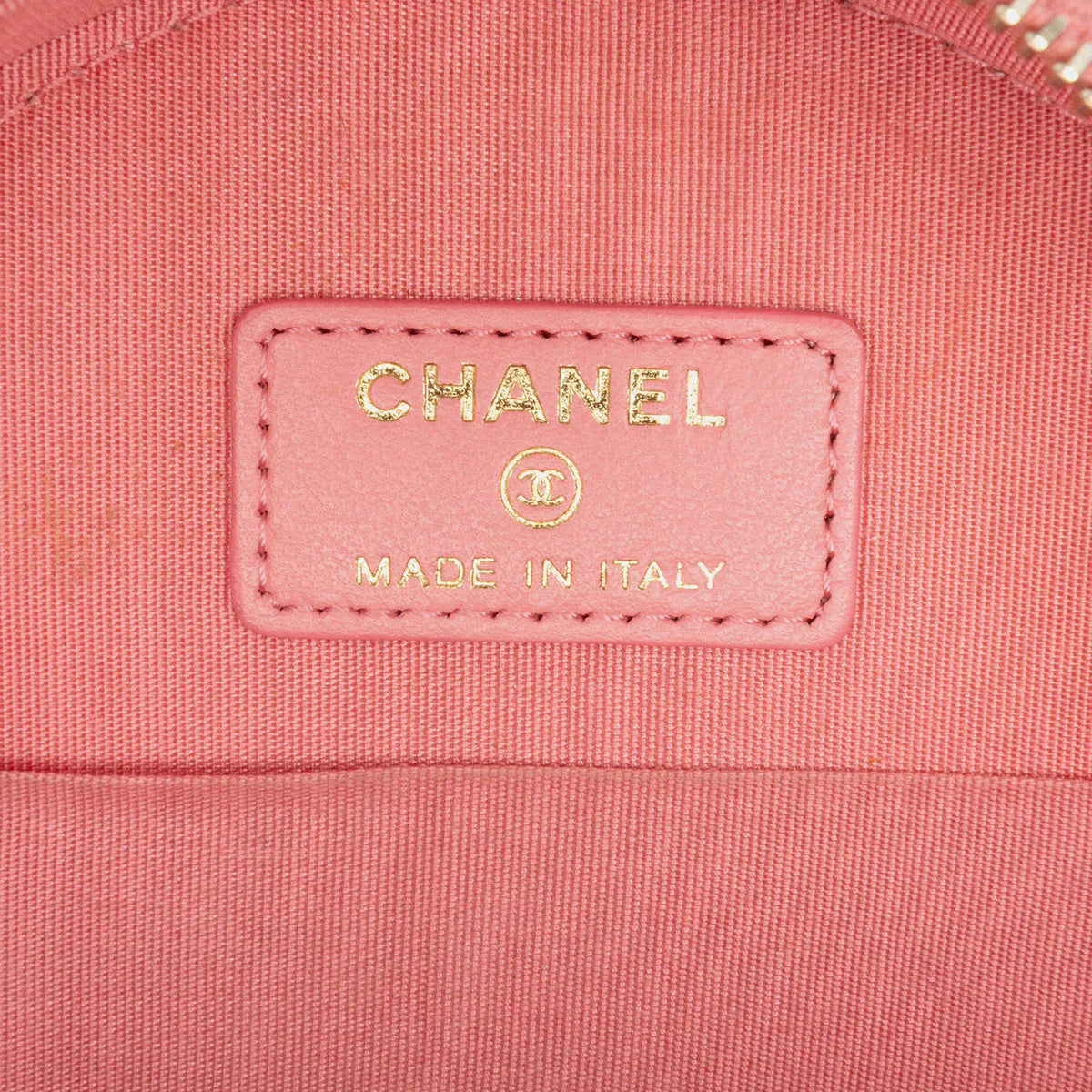Chanel Pink CC Embossed Caviar Camellia Round Clutch With Chain