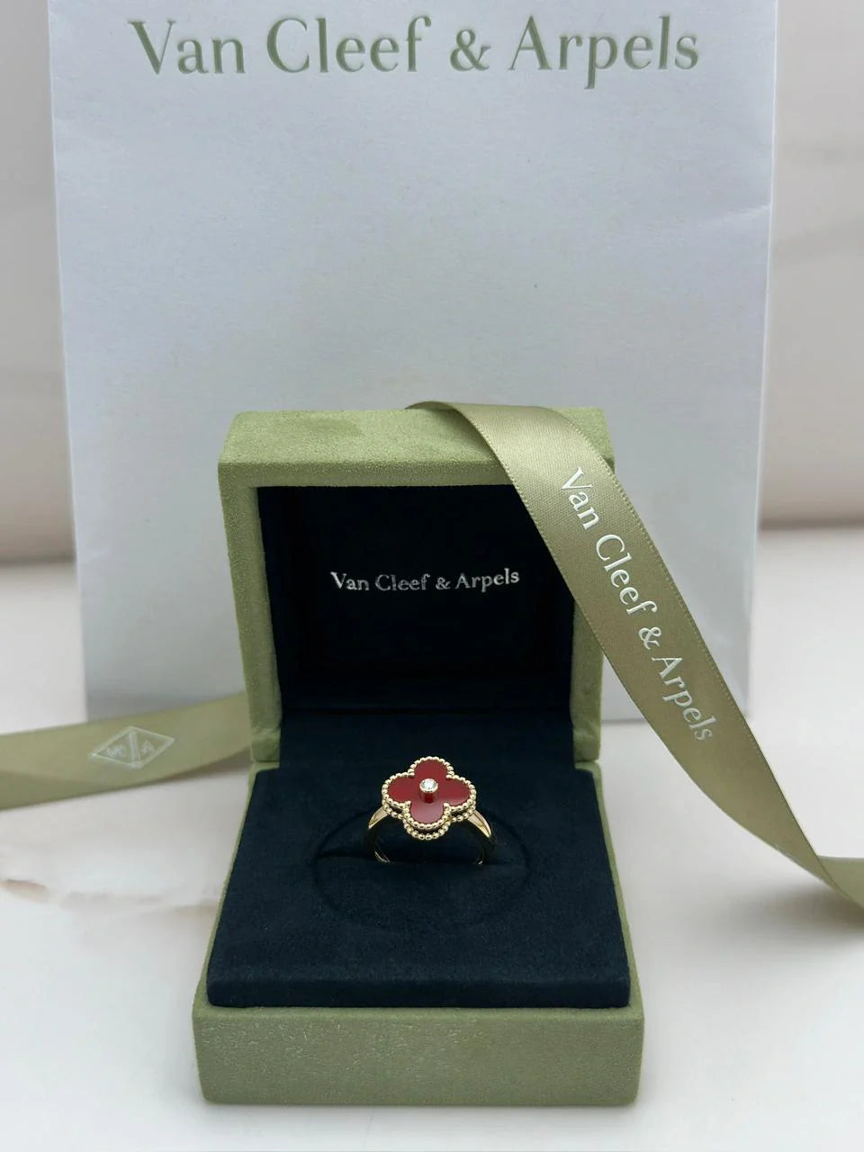 Van Cleef And Arpels Vintage Alhambra Ring Size 55 Carnelian