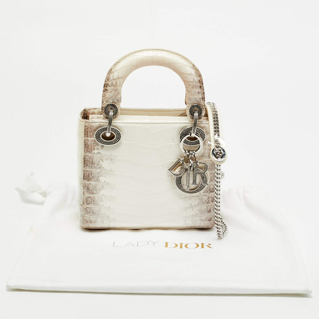 Dior Lady Dior Crystal Mini Off White Himalayan Crocodile Tote
