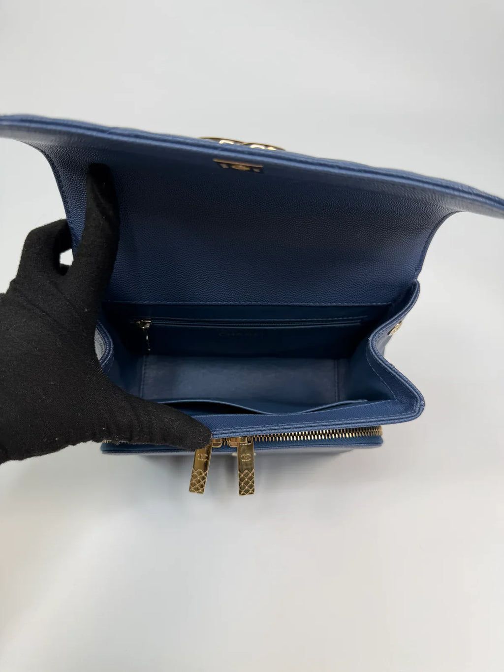 CHANEL MEDIUM BUSINESS AFFINITY BAG IN BLUE CAVIAR WITH GOLD HARDWARE