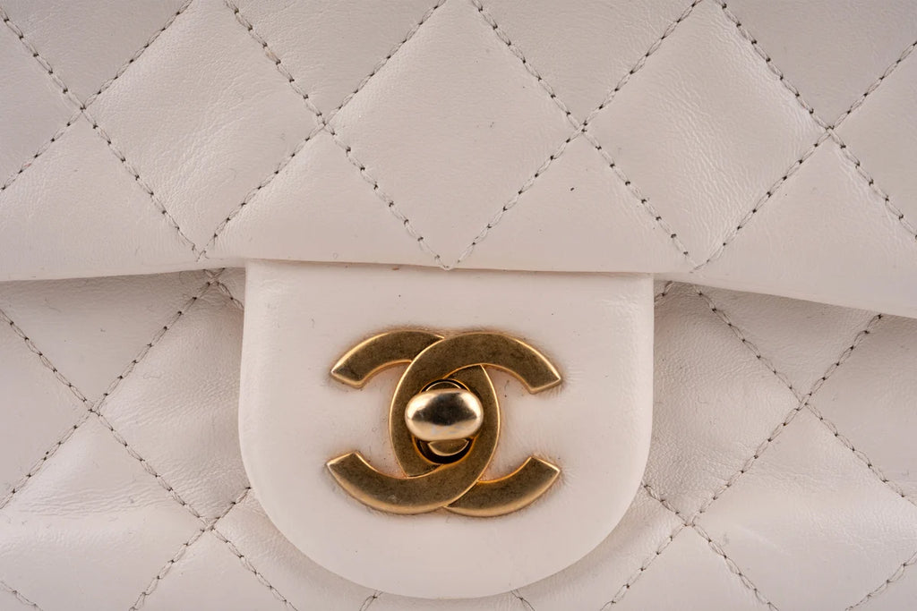 Chanel Quilted Pearl Crush Mini Square Flap Bag Lambskin White GHW