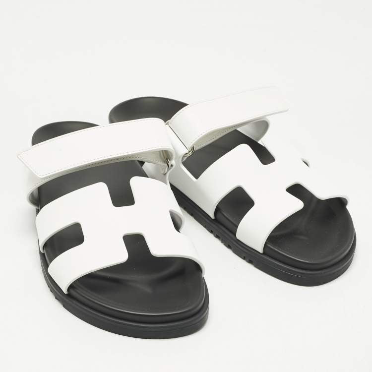 Hermes White Leather Chypre Slide Sandals Size 41