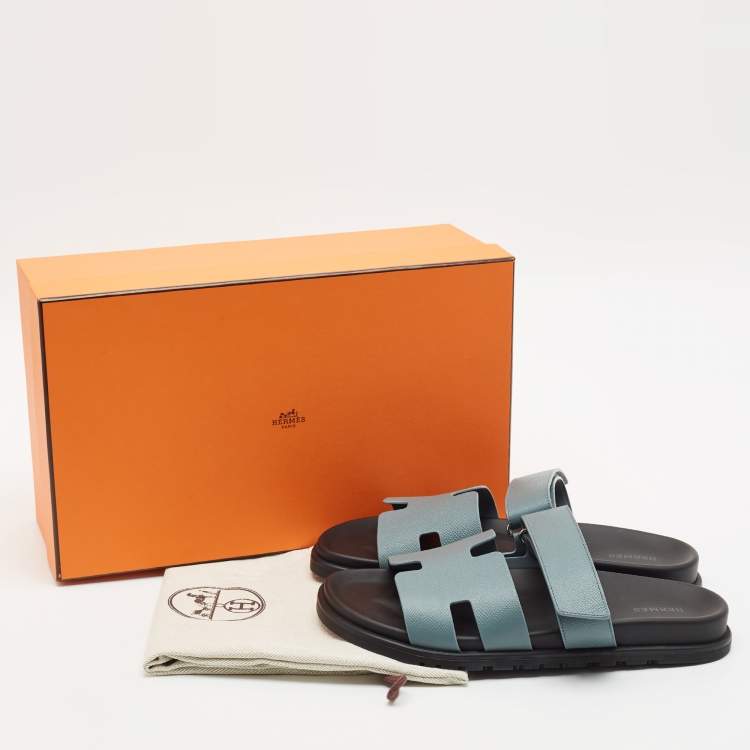 Hermes Chypre Size 42 Blue Leather Flat Sandals