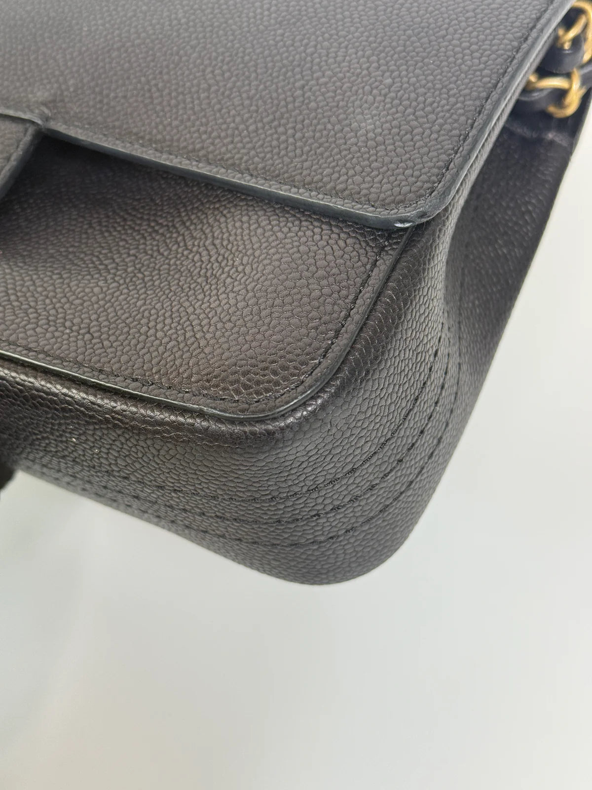 CHANEL MEDIUM PURE TIMELESS FLAP BLACK IN BLACK CAVIAR LEATHER WITH GOLD HARDWARE