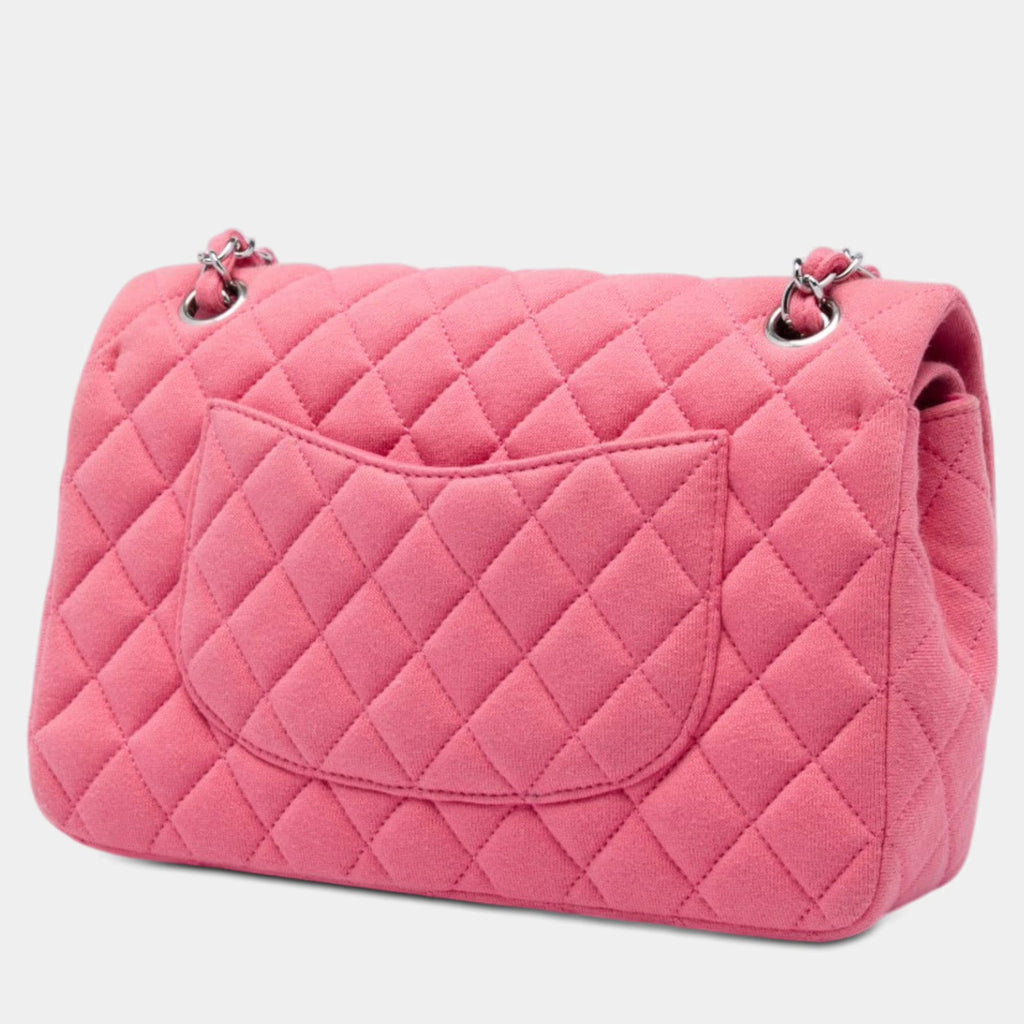 Chanel Medium Classic Jersey Double Flap Pink Jersey Shoulder Bag