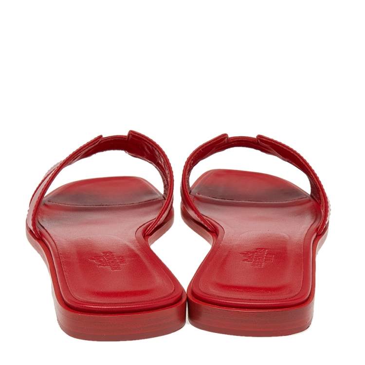 Hermes Red Leather Oran Flat Sandals Size 38