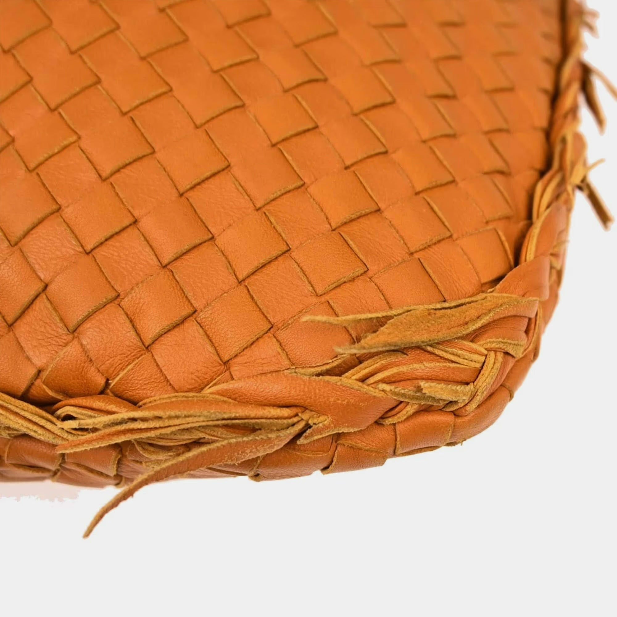 Bottega Veneta Orange Leather Intrecciato Hobo Handbag