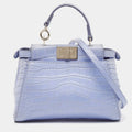 Fendi Light Blue Crocodile Micro Peekaboo Top Handle Bag