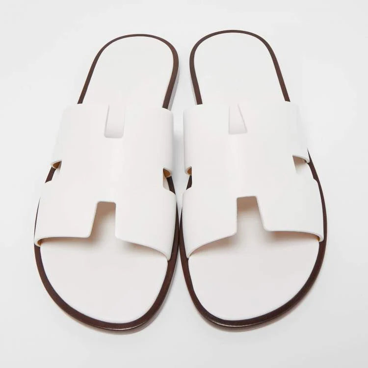 Hermes White Leather Oran Flat Sandals Size 44