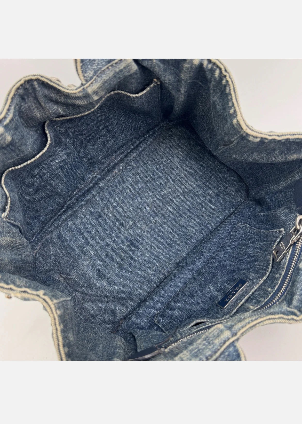 PRADA Canapa Tote Bag Bijoux Rhinestones Studs Denim Blue Bag