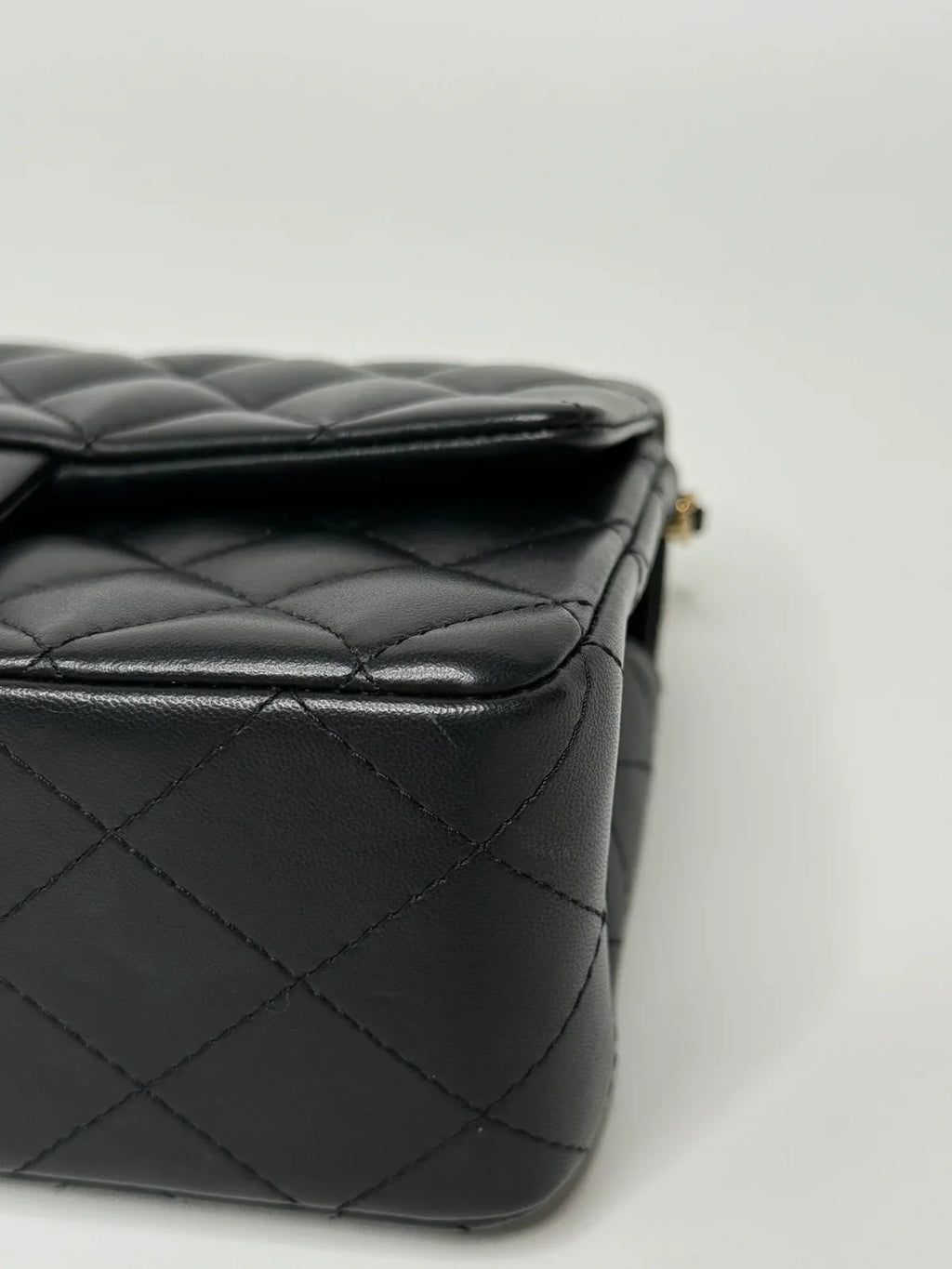 CHANEL MINI RECTANGLE TOP HANDLE FLAP BAG IN BLACK LAMBSKIN WITH PALE GOLD HARDWARE
