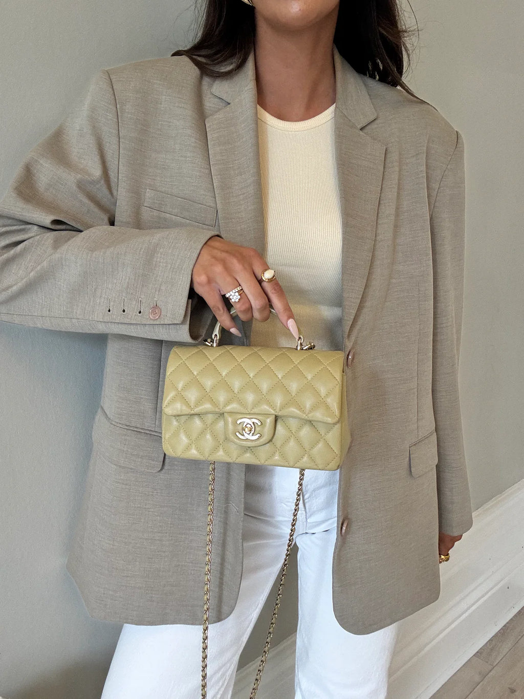 CHANEL MINI RECTANGLE FLAP BAG IN PISTACHIO GREEN LAMBSKIN WITH GHW