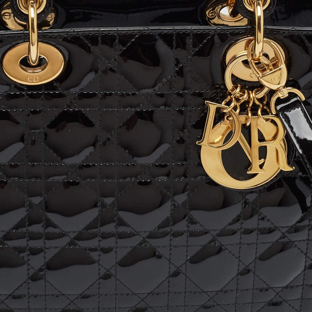 Dior Lady Dior Large Black Cannage Patent Leather Tote
