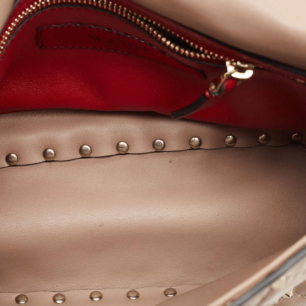 Valentino Rockstud Spike Medium Old Rose Leather Top Handle Bag