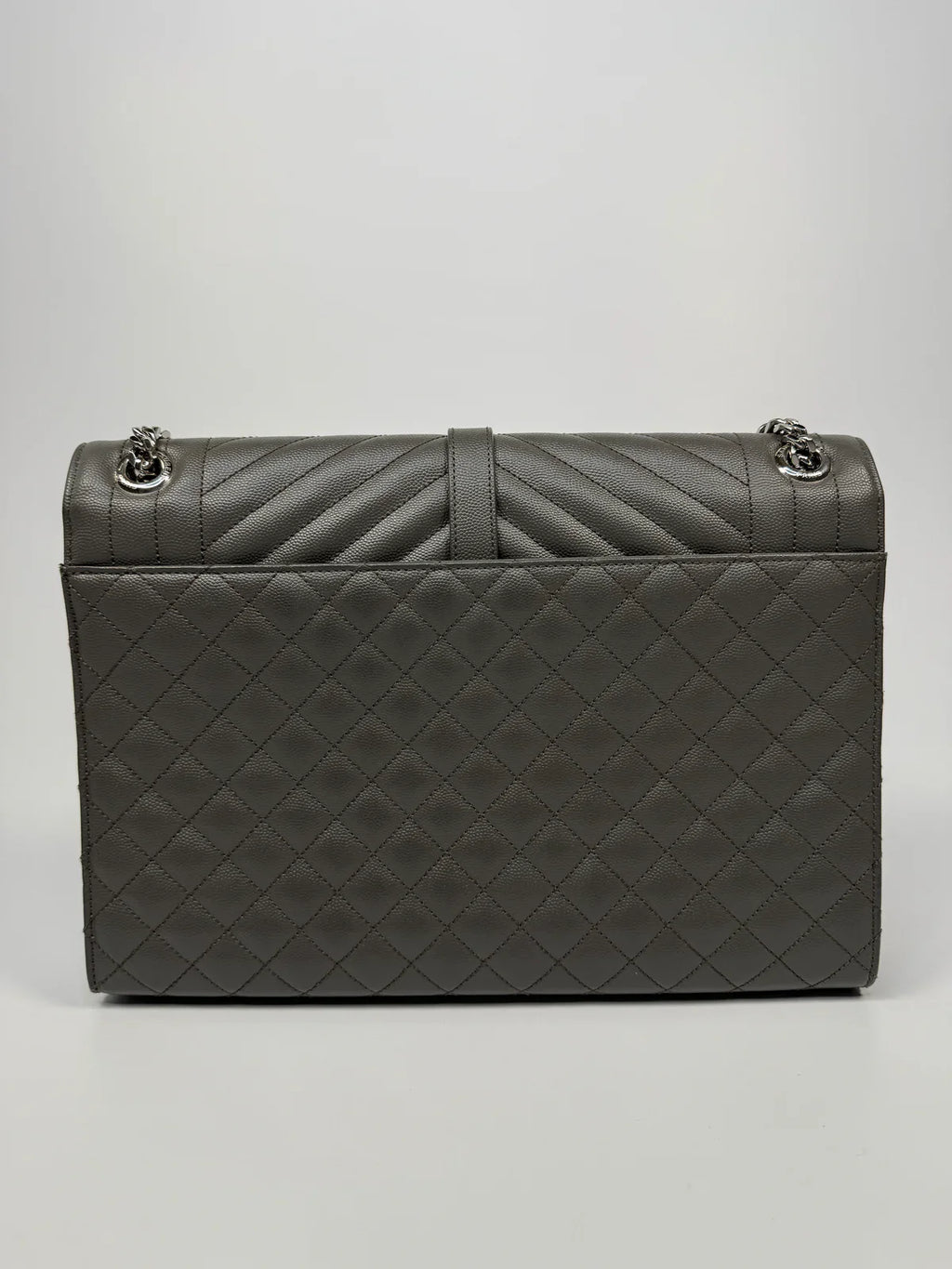 SAINT LAURENT LARGE GREY GRAINED LEATHER ENVELOPE SHOULDER BAG