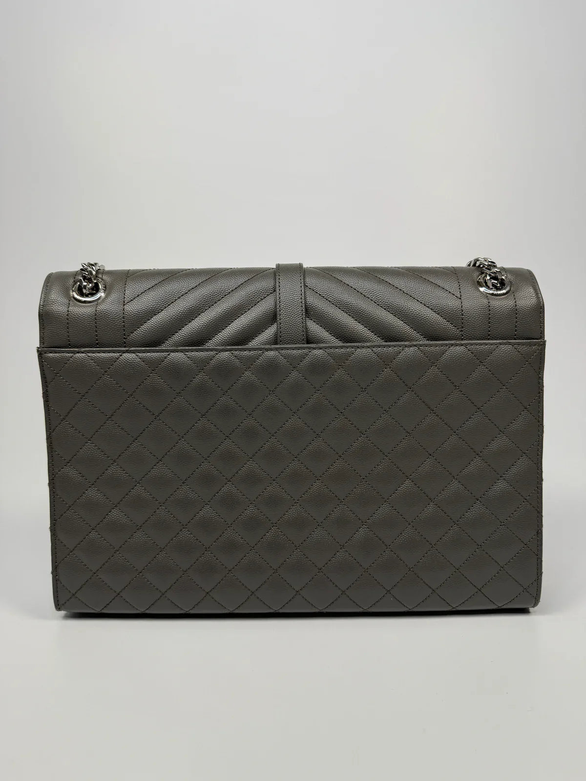 SAINT LAURENT LARGE GREY GRAINED LEATHER ENVELOPE SHOULDER BAG