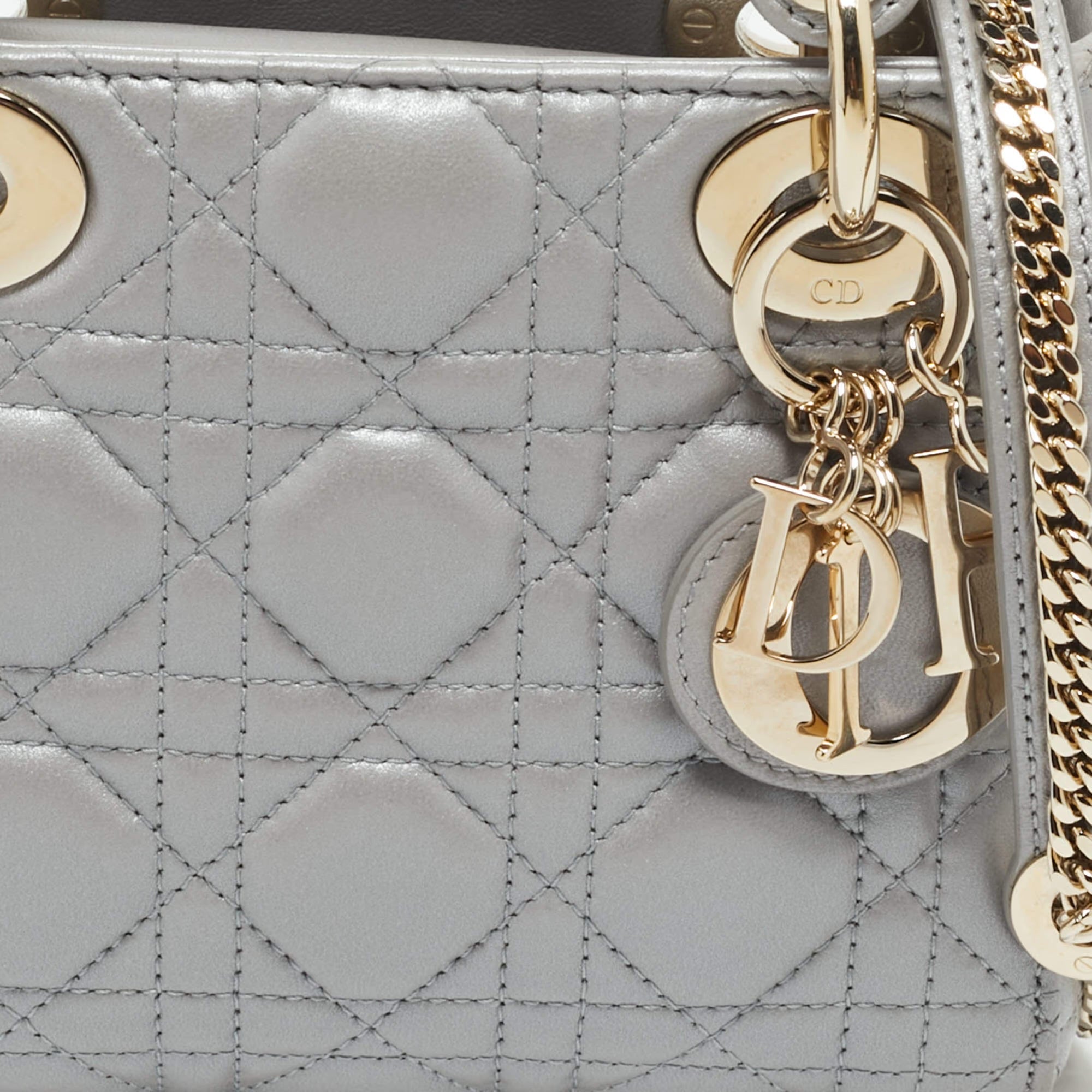 Dior Lady Dior Mini Silver Cannage Leather Tote