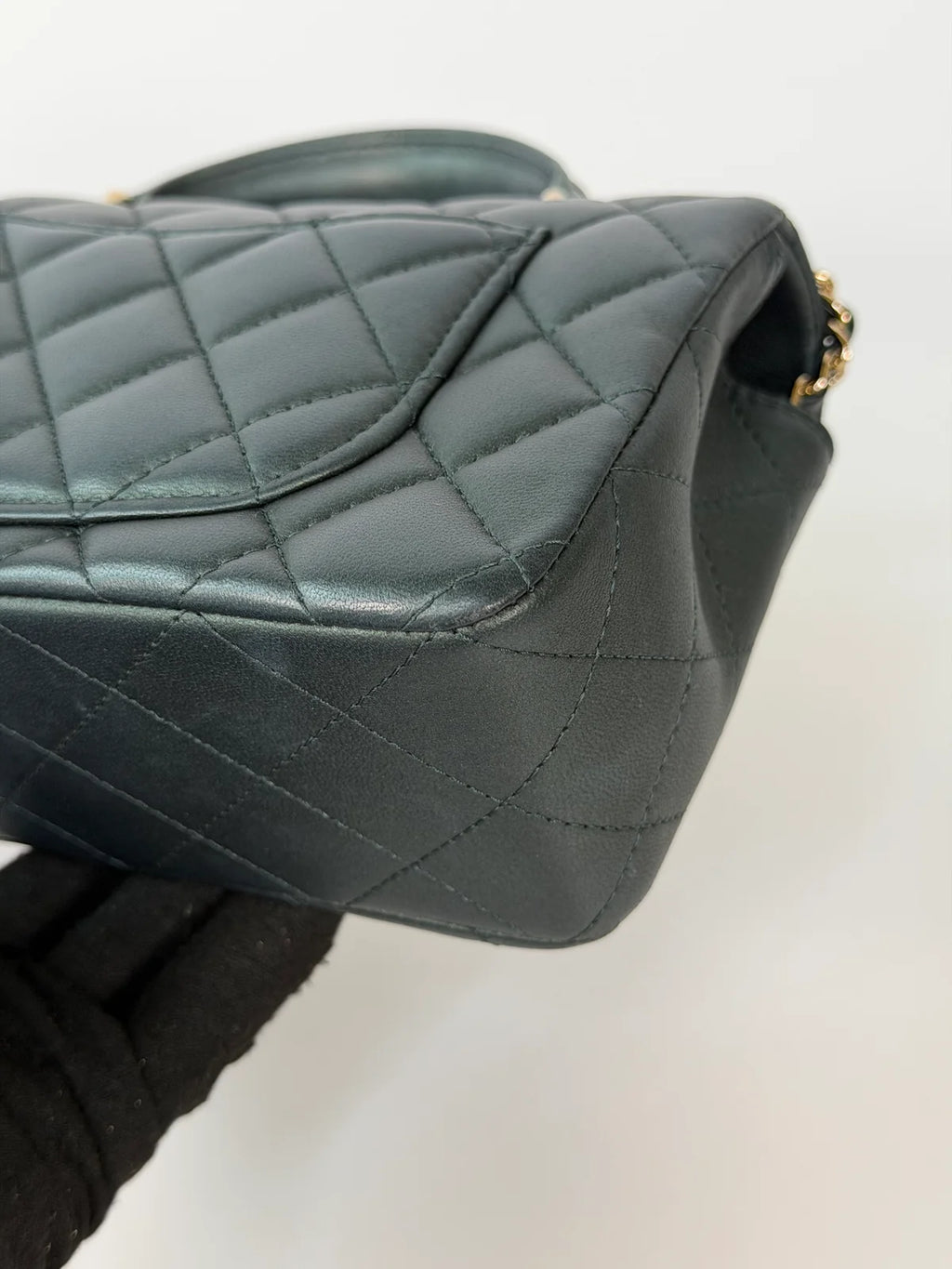CHANEL MINI RECTANGLE TOP HANDLE IN METALLIC GREEN LAMBSKIN LEATHER GOLD HARDWARE
