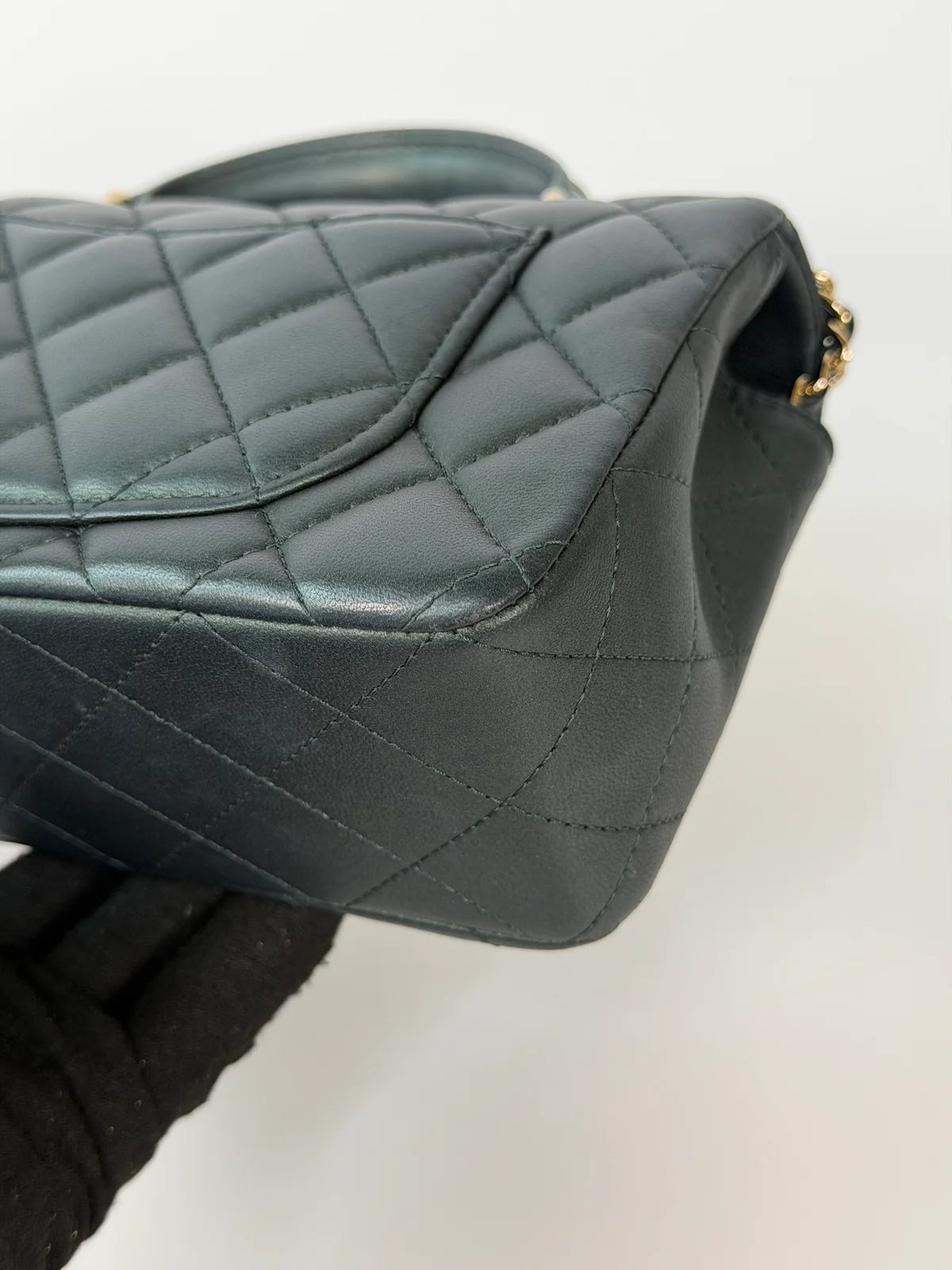 CHANEL MINI RECTANGLE TOP HANDLE IN METALLIC GREEN LAMBSKIN LEATHER GOLD HARDWARE