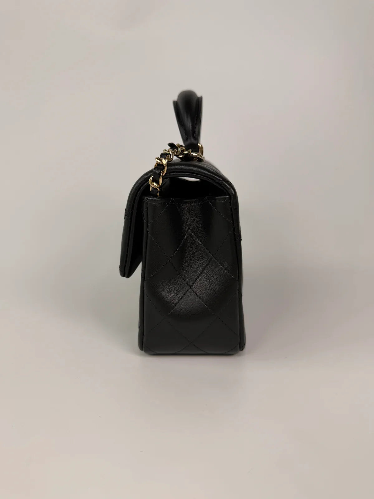 CHANEL MINI RECTANGLE TOP HANDLE IN BLACK LAMBSKIN LEATHER WITH PALE GOLD HARDWARE