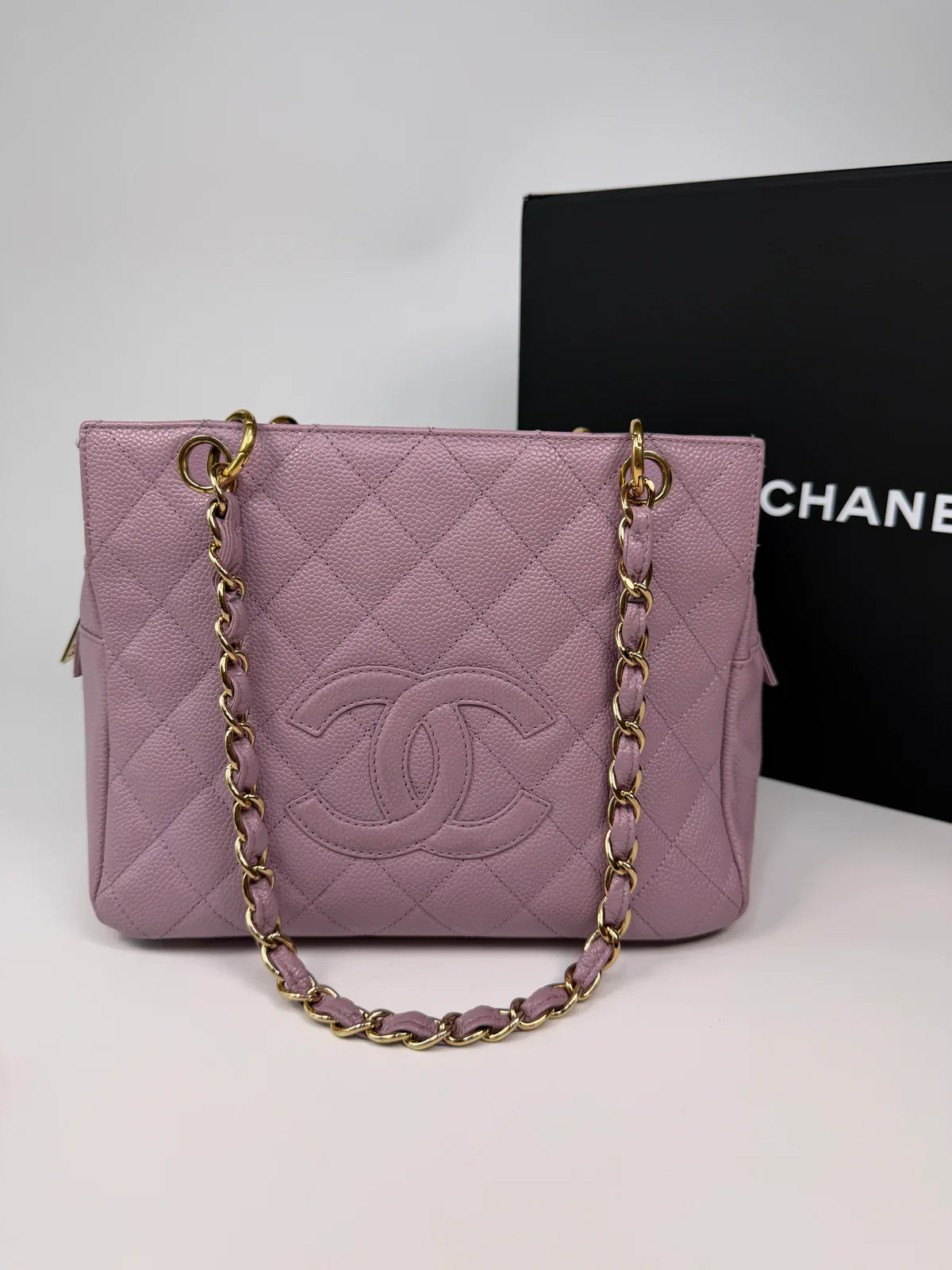 CHANEL PETITE TIMELESS TOTE IN LILAC CAVIAR LEATHER WITH GOLD HARDWARE
