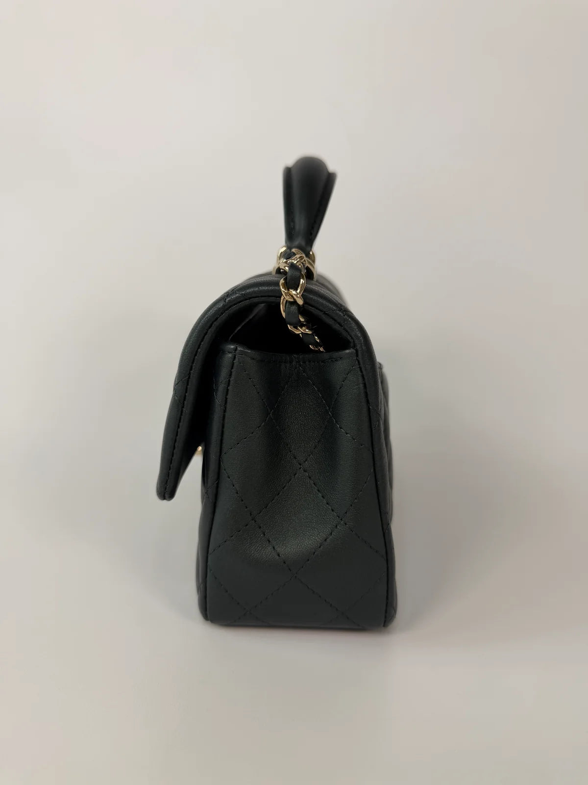 CHANEL MINI RECTANGLE TOP HANDLE IN METALLIC GREEN LAMBSKIN LEATHER GOLD HARDWARE