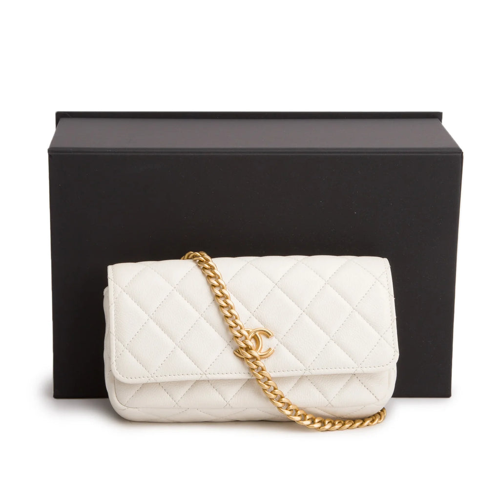 Chanel White Caviar Quilted Mini Heart Crush Waist Bag