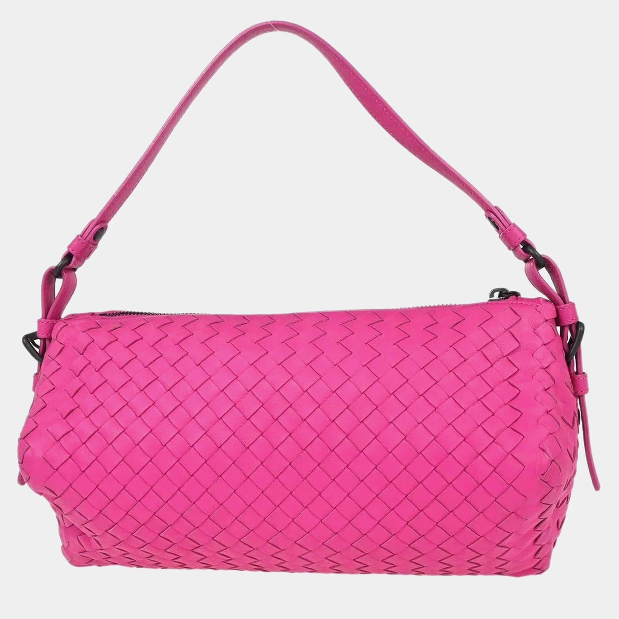 Bottega Veneta Intrecciato Barrel Pink Lambskin Leather Handbag