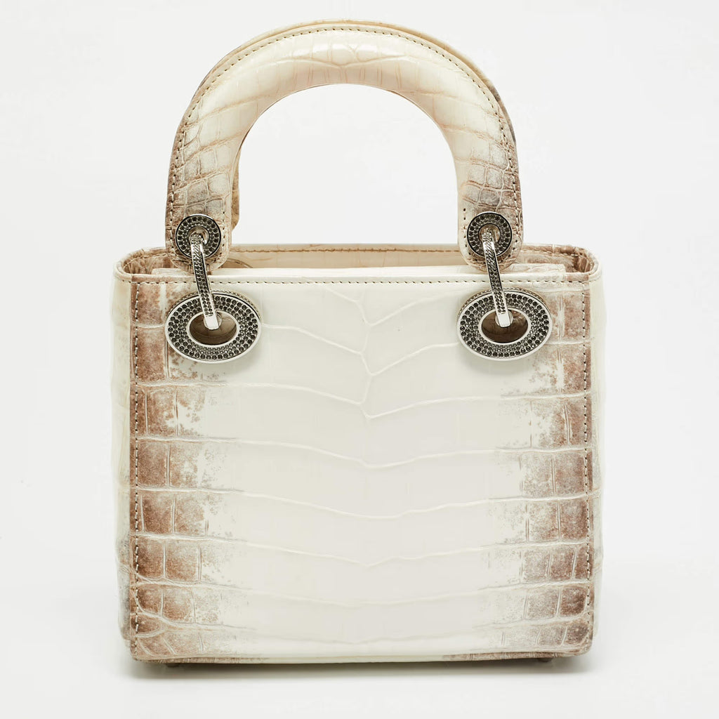 Dior Lady Dior Crystal Mini Off White Himalayan Crocodile Tote