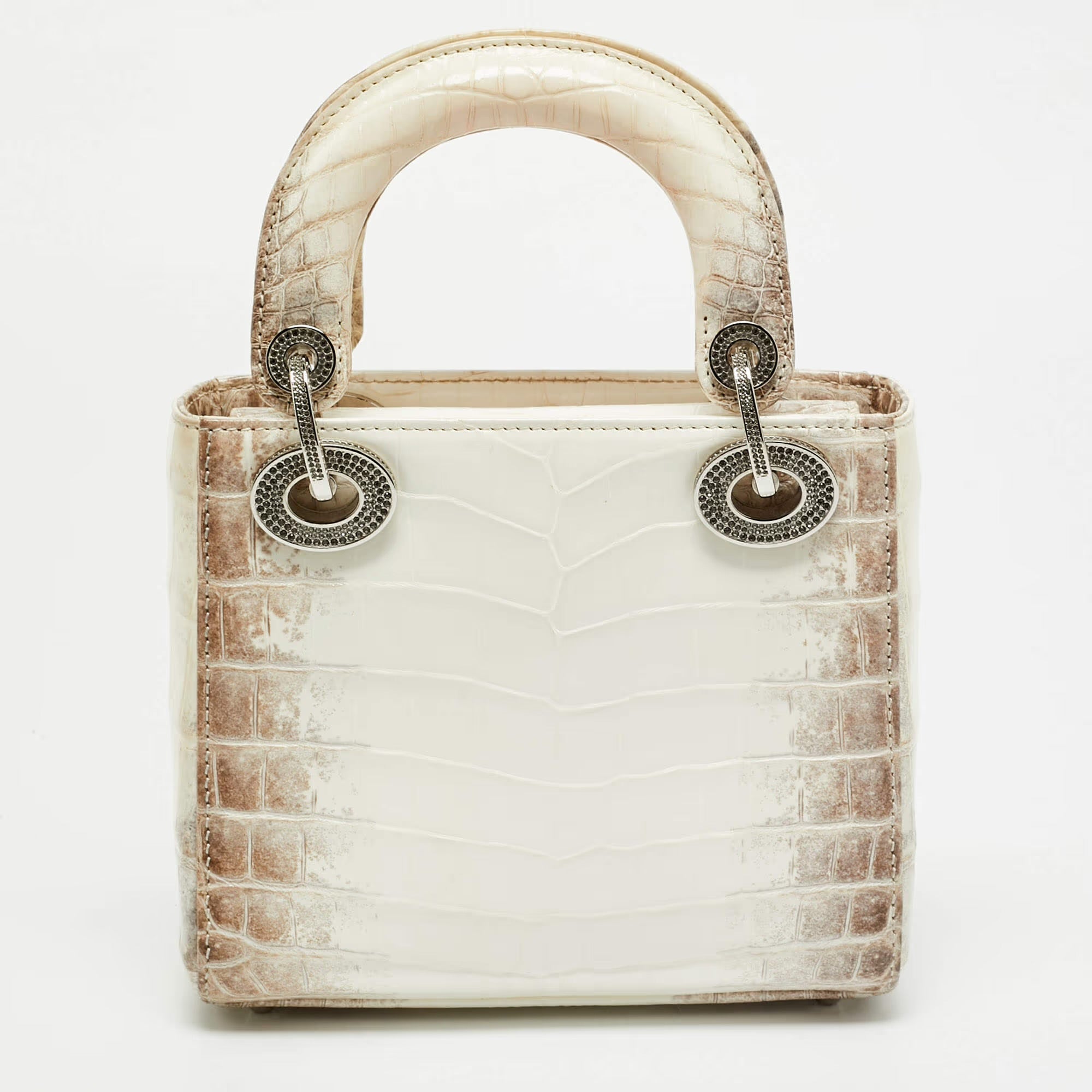 Dior Lady Dior Crystal Mini Off White Himalayan Crocodile Tote