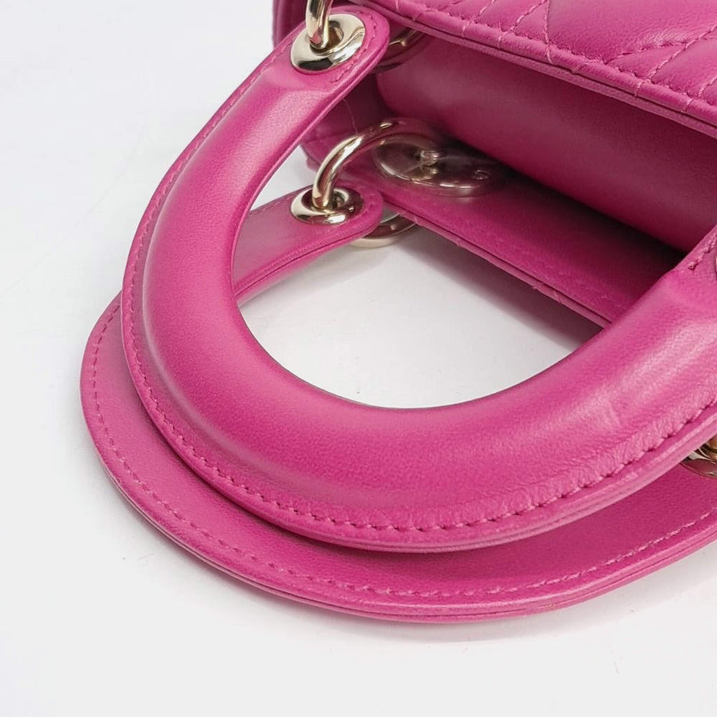 Christian Dior Lady Dior Mini Pink Cannage Lambskin Leather Top Handle Bag