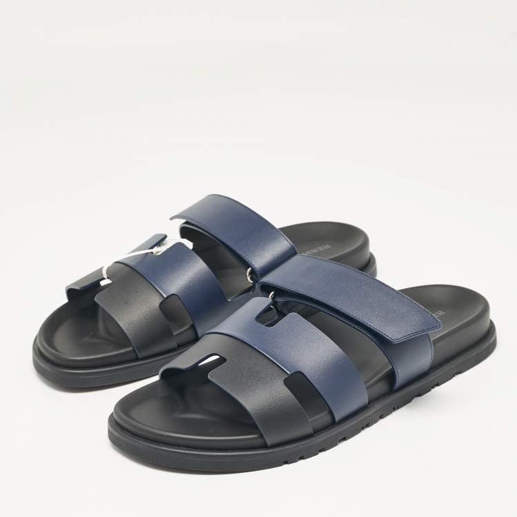 Hermès Navy Blue/Black Leather Chypre Sandals Size 41