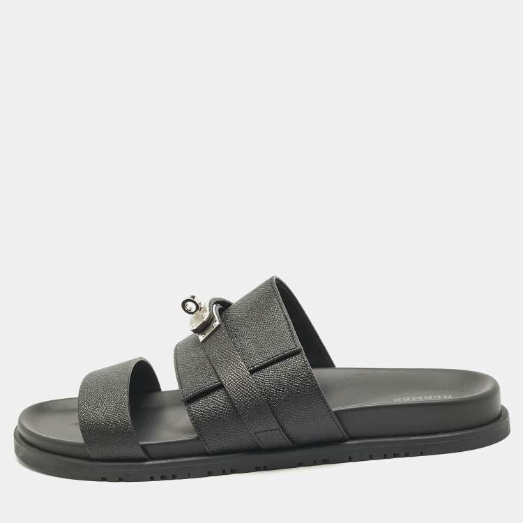 Hermès Black Leather Jackson Sandals Size 40