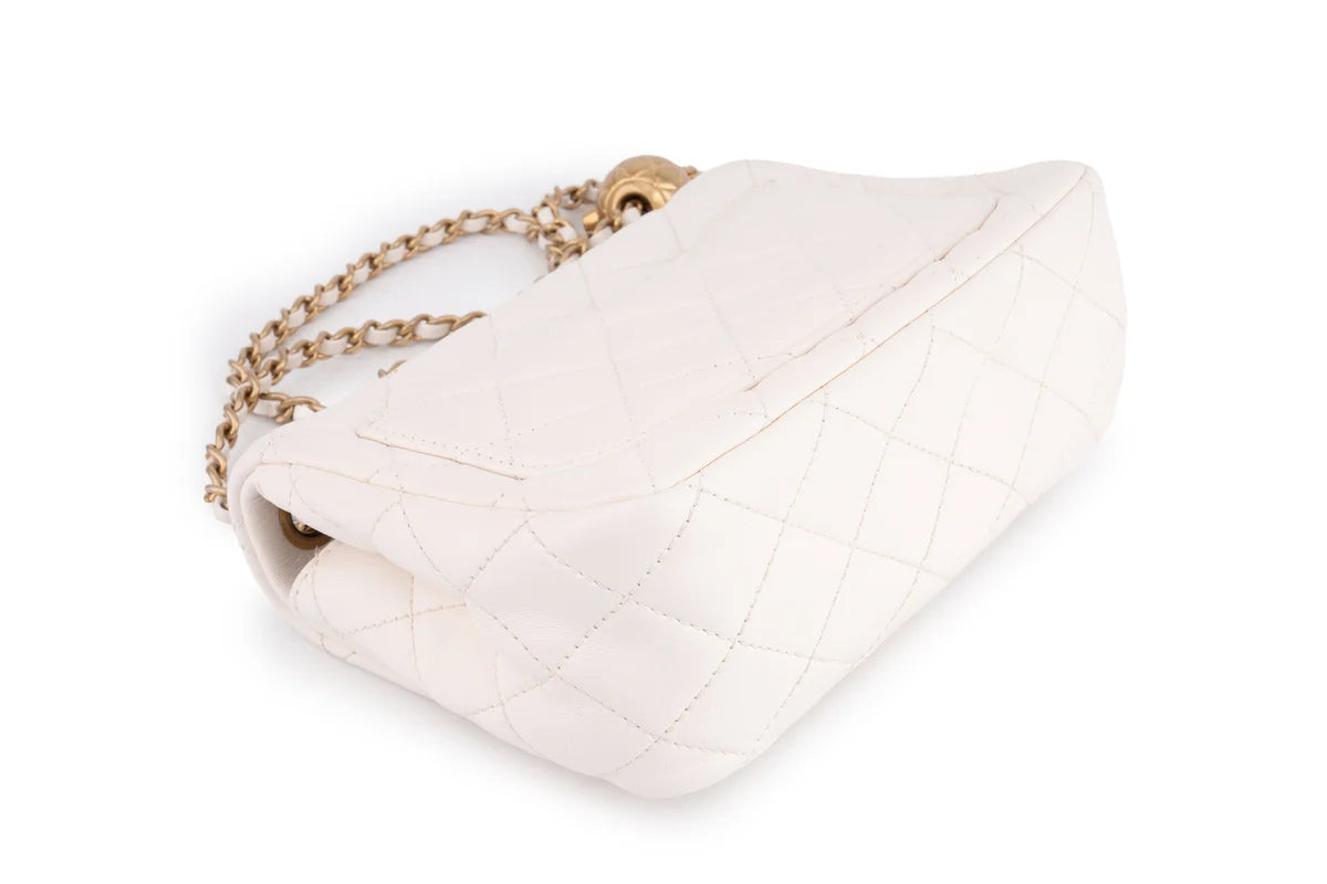 Chanel Quilted Pearl Crush Mini Square Flap Bag Lambskin White GHW