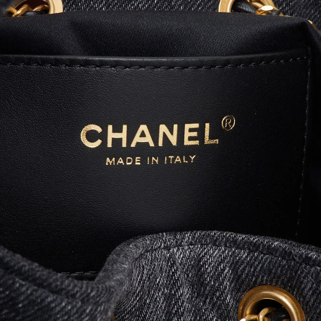 Chanel 25 Drawstring Black Quilted Denim Hobo