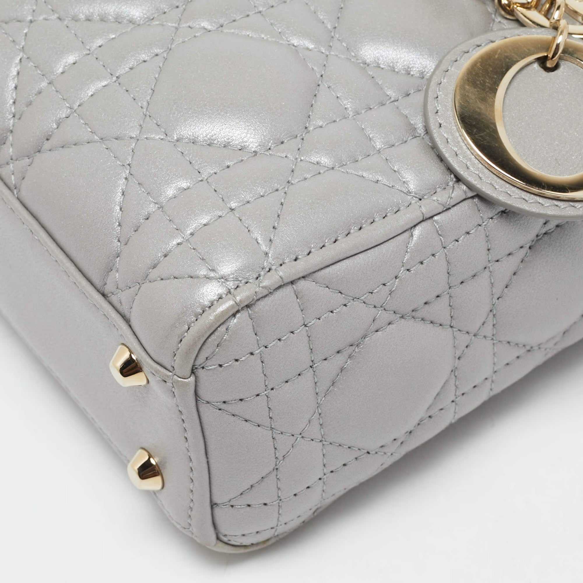 Dior Lady Dior Mini Silver Cannage Leather Tote