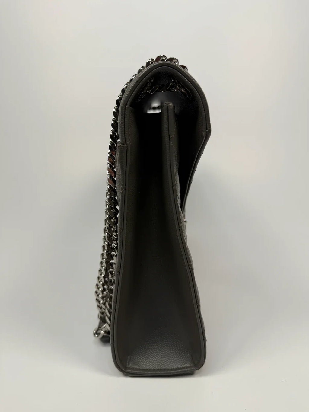 SAINT LAURENT LARGE GREY GRAINED LEATHER ENVELOPE SHOULDER BAG