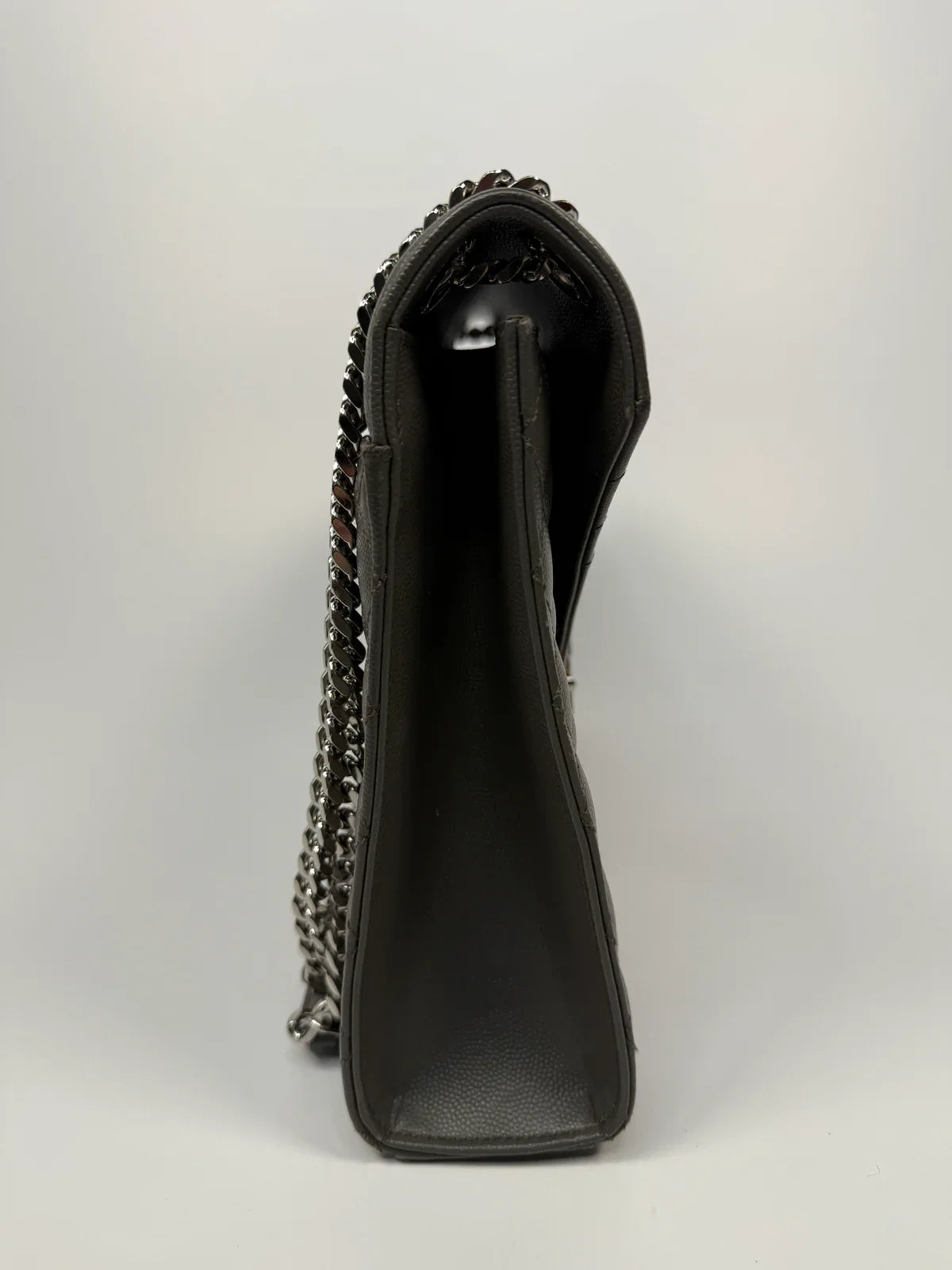 SAINT LAURENT LARGE GREY GRAINED LEATHER ENVELOPE SHOULDER BAG
