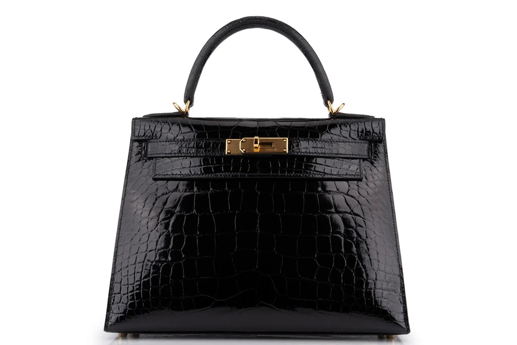 Hermès Kelly 28 Shiny Alligator Mississippiensis Noir GHW