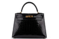 Hermès Kelly 28 Shiny Alligator Mississippiensis Noir GHW